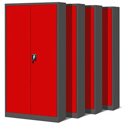 Abbildung von Jan Nowak 4er Set Aktenschrank C001H Büroschrank Metallschrank Stahlschrank Werkzeugschrank Stahlblech Pulverbeschichtet Flügeltürschrank Abschließbar 195 cm x 90 40 (anthrazit/rot)