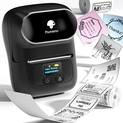 Abbildung von Phomemo M110 Etikettendrucker Bluetooth Selbstklebend Thermo Beschriftungsgerät,Tragbarer Label Printer für Barcode,Einzelhandel,Büro,Kompatibel mit Telefonen und PC System Schwarz