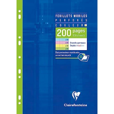Abbildung von Clairefontaine 17511C Packung mit 50 Blatt Ringbucheinlagen 90g gelocht, französische Lineatur, farbig sortiert, 1 Pack