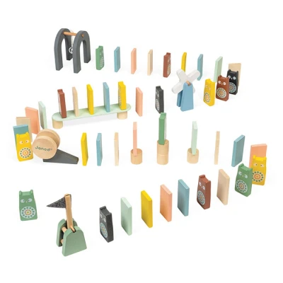 Abbildung von Janod 28 Holzdominos Kollektion Sweet Cocoon Baby und Kleinkindspielzeug Farbe auf Wasserbasis Geschicklichkeitsspiel Entwicklung von Feinmotorik Konzentration Ab 3 Jahren, J04404