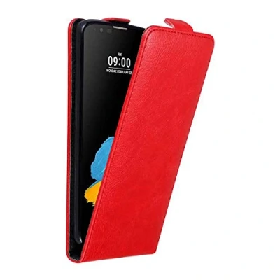 Abbildung von Cadorabo Hülle kompatibel mit LG Stylus 2 Flip Design aus Premium Kunst Leder Klappbare Stoßfeste Magnetische Cover für Tasche in Rot