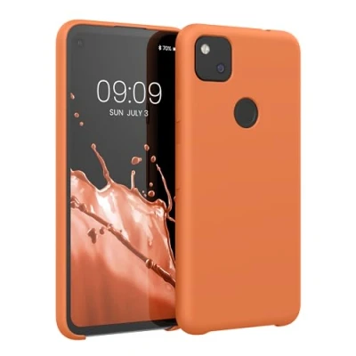 Abbildung von kwmobile Hülle kompatibel mit Google Pixel 4a Silikon Handy Case Handyhülle weiche Oberfläche kabelloses Laden Warme Aprikose