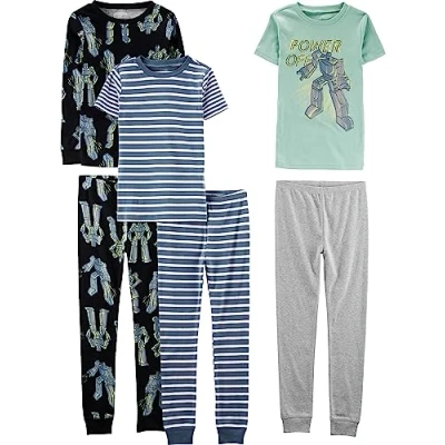 Abbildung von Simple Joys by Carter&#039;s Jungen 6 teiliges Schlafanzug Set, eng anliegend, 6er Pack, Mehrfarbig/Streifen/Transformers, Jahre