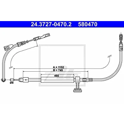 Abbildung von ATE 24.3727 0470.2 Handbremsseil 1152 MERCEDES BENZ: C Klasse T modell, Limousine, Coupe