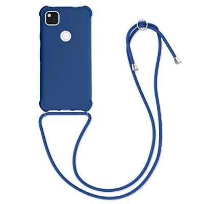 Abbildung von kwmobile Necklace Case kompatibel mit Google Pixel 4a Hülle Cover Kordel zum Umhängen Silikon Schutzhülle Dunkelblau
