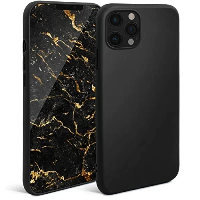 Abbildung von Moozy Minimalist Series Silikon Hülle für iPhone 12, 12 Pro, Schwarz Mattes Finish, Dünne, Weiche TPU Handyhülle Schutzhülle