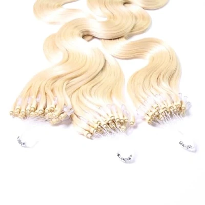 Abbildung von hair2heart Microring Extensions Echthaar Gewellt 25 Strähnen 1g 40cm 10/0 hell lichtblond