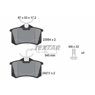 Abbildung von TEXTAR 2421101 Bremsbelagsatz mit integriertem Verschleißwarnkontakt Bremssattelschrauben AUDI: A4 B6 Avant, B5 Avant