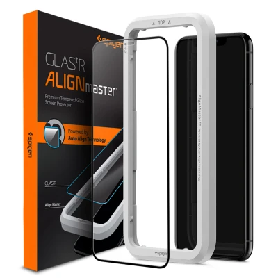 Abbildung von Spigen AlignMaster Schutzfolie kompatibel mit iPhone 11, XR, Volle Abdeckung, Kratzfest, 9H Härte Folie