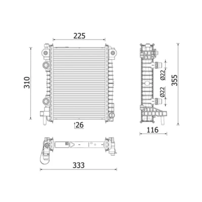 Abbildung von MAHLE ORIGINAL CR 2707 000P Kühler, Motorkühlung Aluminium 225 310 26 Kühlrippen gelötet ALFA ROMEO: Stelvio