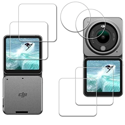 Abbildung von iDaPro Displayschutz schutzfolie für DJI Action 2 Dual Screen Combo Objektiv + display [2+2+2 Stück] Tempered schutzglas Glass Protector