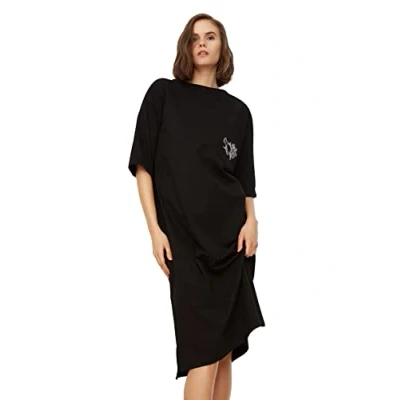 Abbildung von Trendyol Damen Gesticktes Viel Geschnittenes Gestricktes Kleid Dress, Schwarz, M EU