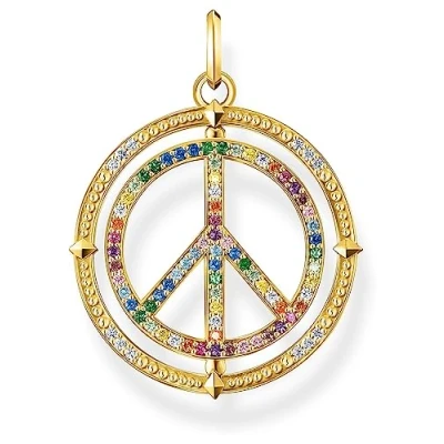 Abbildung von Thomas Sabo Damen Ketten Anhänger Peace, mit mehreren bunten Zirkoniasteinen, 925er Sterlingsilber geschwärzt und 750er Vergoldung, Maße: 37 x 28 mm, PE941 996 7