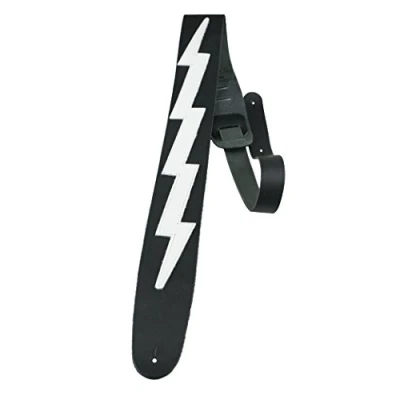 Abbildung von Perri&#039;s Leathers Ltd. Gitarrengurt Leder The Famous Collection Lightning Bolt Schwarz/Weiss Für Akustik /Bass /Elektrogitarren Hergestellt in Kanada (BLB 218)