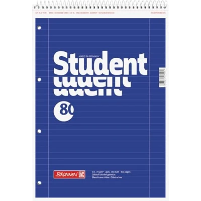 Abbildung von Brunnen 106791101 Notizblock / Collegeblock Student (für Linkshänder, A4, liniert, Lineatur 27, 70 g/m², 80 Blatt, mit Kopfspirale)