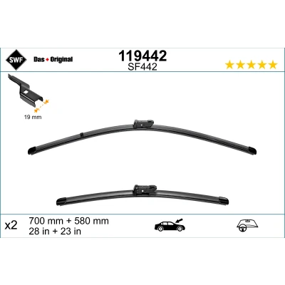 Abbildung von Scheibenwischer Swf Visioflex 119442 vorne Rahmenlos OPEL: Meriva B