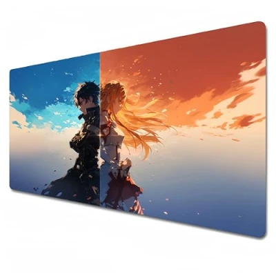 Abbildung von Odrys Sword Art Online Mauspad, Anime groß, blaues Gaming, XXL 900 x 400, Büro Schreibtischmatte, wasserdicht, rutschfest, Kirito, Yuuki Asuna (90 40 0,3 cm)