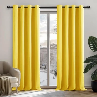 Abbildung von Deconovo Verdunkelungsvorhang Kälteschutz Gardinen Schlafzimmer Vorhang Blickdicht, 175x140cm(HöhexBreite), Senfgelb, 2er Set