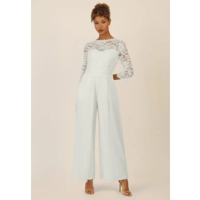Abbildung von APART Abendoverall mit Spitzentop und weitem Bein, Creme, 36