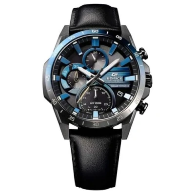 Abbildung von CASIO EDIFICE Solaruhr, Quarzuhr, Armbanduhr, Herrenuhr, Neo Display, Lederarmband