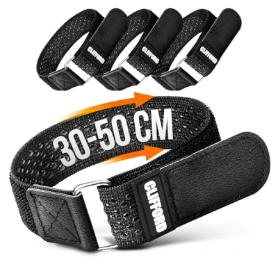 Abbildung von CLIFFORD Elastische Klettbänder I 30mm Multifunktion Klettverschluss Band für Hosenklammer Fahrrad, Auto, Haushalt Klettkabelbinder Straps Klettband Kabelbinder Klett Hosenschutz Hosenband