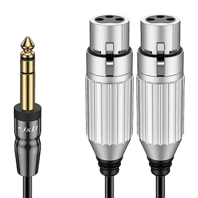 Abbildung von J&amp;D TRS 6,35 mm 1/4 auf Dual XLR Y Splitter Kabel, PVC Geschält 2x Buchse Zoll Männliche Unausgewogene Stereo Audio Patch Adapter Kabel für Mic Gitarre Lautsprecher Mixer AMP, 1,8 m