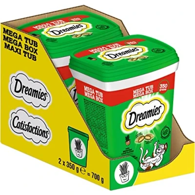 Abbildung von Dreamies Catnip Katzensnacks mit Minze Traumhaft knusprige Taschen zarter Füllung, 2 x 350g