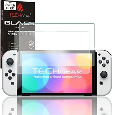 Abbildung von TECHGEAR [2 Stück Switch OLED matt Schutzfolie Glas Blendschutz Auflage, Original gehärtetes Displayschutzfolie
