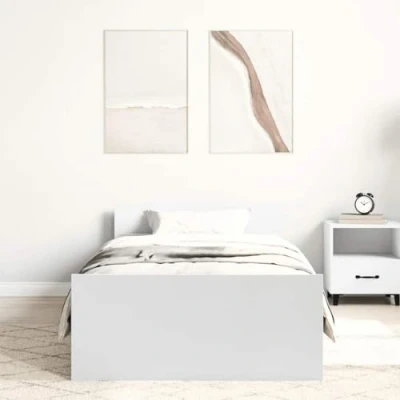 Abbildung von vidaXL Bettgestell, Bettrahmen mit Lattenrost, Bett Gästebett Kopfteil Fußteil, Einzelbett Schlafzimmerbett Schlafzimmermöbel, Weiß 90x200cm Holzwerkstoff