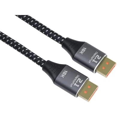 Abbildung von PremiumCord 16K DisplayPort 2.1 Kabel M/M, auf DisplayPort, 80Gbps, Video 16K@60Hz, 10K@60Hz, 8K@165Hz 2160p, HDCP 2.2, Vergoldete Anschlüsse, Textilkabel Geflecht, Länge 1 m