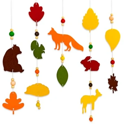 Abbildung von Papierdrachen Filz Holzperlen Mobile Bastelset Herbstliche Waldtiermotive Deko Element DIY für Kinder und Erwachsene