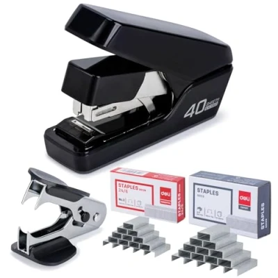 Abbildung von Effortless Desktop Stapler, Heavy Duty 40 50 Sheet Capacity, One Finger, No Effort, includes Staples &amp; Staple Remover, Black