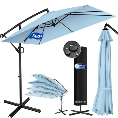 Abbildung von KESSER® Ampelschirm Holly Sonnenschirm Rechteckig inkl. Abdeckung + Windsicherung mit Kurbel Schirm Ständer UV Schutz Aluminium Wasserabweisend Ø350cm Gartenschirm Marktschirm Hellblau