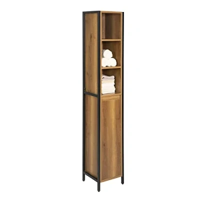Abbildung von SoBuy Hochschrank BZR62 Badregal Badschrank Badmöbel mit 3 offenem Fächern und 1 Tür
