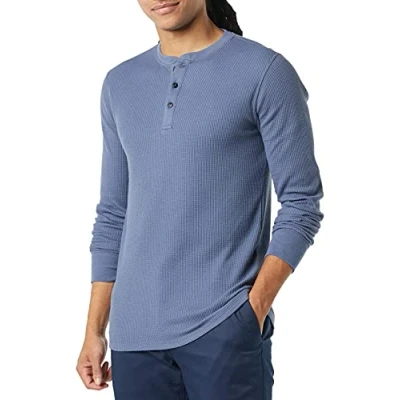 Abbildung von Amazon Essentials Herren Langärmeliges Waffel Henley, Schmale Passform, Indigo, M