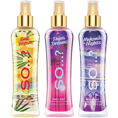Abbildung von So…? Summer Escapes Damen Körpernebel Bali Breeze, Ibiza Dreams, Mykonos Nights bodyspray Gemischte Duftbündel 200ml (3er Pack)