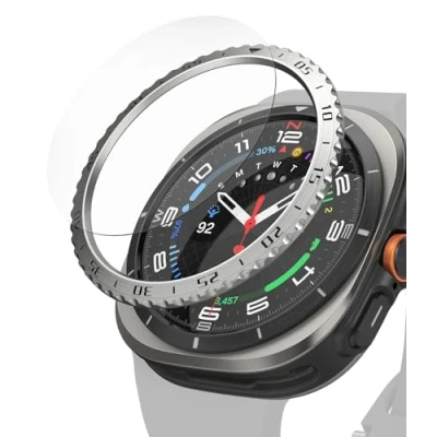 Abbildung von Ringke Bezel Styling &amp; Glass Kompatibel mit Samsung Galaxy Watch Ultra 47mm Hülle, Kratzfester Edelstahl Lünettenring Klebe Schutzabdeckung HD Klarer Panzerglas Displayschutz 47 01 (ST) Silver