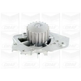 Abbildung von GRAF PA393 Wasserpumpe 20 mit Dichtung mechanisch Stahlblech 59,258 für Zahnriementrieb PEUGEOT: J5 Pritsche/Fahrgestell, 205 II Schrägheck, Bus