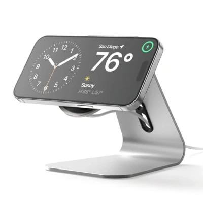 Abbildung von elago MS4 Ladestation Kompatibel mit MagSafe, Aluminium Ständer iPhone 16, 15, 14, 13, 12 Serie, Designed für Standby Modus (ios 17) [Ladegerät Nicht enthalten] (Silber)
