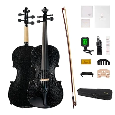 Abbildung von PHOENIX Violine 4/4 Full Size Kit, Geigenset für Anfänger geige Erwachsene Schüler mit bogensehne, extra Saiten&amp;Brücke, 2 Rosinen, Stimmgerät, Etui, Dämpfer, Griffbrettaufkleber (#1)