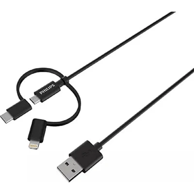 Abbildung von PHILIPS DLC3104T/03 3 in 1 Multi Ladekabel Apple iPhone Lightning USB C Kabel Micro Samsung 1,2 Meter Schwarz
