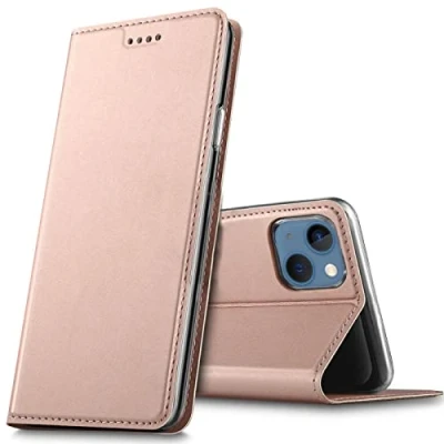 Abbildung von Verco Handyhülle für iPhone 13, Premium Handy Flip Cover Apple 13 Hülle [integr. Magnet] Book Case PU Leder Tasche, Rosegold