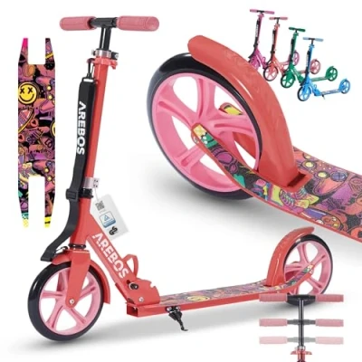 Abbildung von Arebos Tretroller Kickroller Cityroller Kinderroller Erwachsene Scooter, XXL Rollen, Rutschfestes Trittbrett, Praktischer Tragegurt
