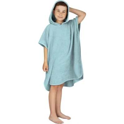 Abbildung von normani Kinder Badeponcho Strandponcho Handtuch Poncho aus 100% natürlicher Bio Baumwolle Cape Badetuch mit Kapuze für Jungen und Mädchen ab 2 Jahren Farbe Blau Größe 75 x cm
