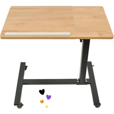 Abbildung von LANTUS laptoptisch Höhenverstellbarer Schreibtisch Computertisch mit Tischplatte+ 4 drehbare 360 Räder für Computer,Laptop, Schlafzimmer,Büro,Bett,Sofa 60 * 34,5 58 90 cm (Holzfarbe)