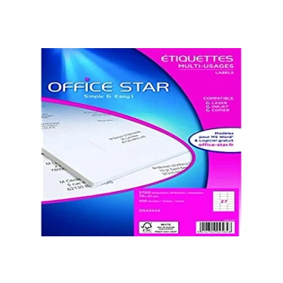 Abbildung von Office Star Mehrzwecketiketten, 70 x 31 mm, Weiß, 2700 Stück