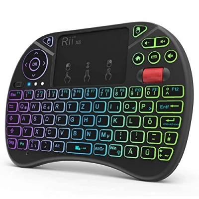 Abbildung von Rii Mini Tastatur mit Touchpad, Smart TV Tastatur, 2,4 GHz Kabellos 8 Farbige Hintergrundbeleuchtung und Scrollrad (Deutsches, Schwarz