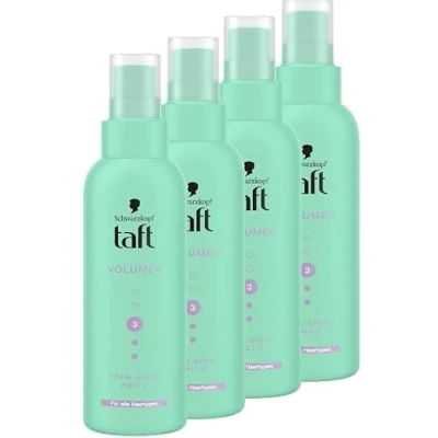 Abbildung von Schwarzkopf Taft Föhn Spray Volumen (4x 150ml), Haltegrad 3, Föhnspray für alle Haartypen, Volumenspray, vegane Formel*
