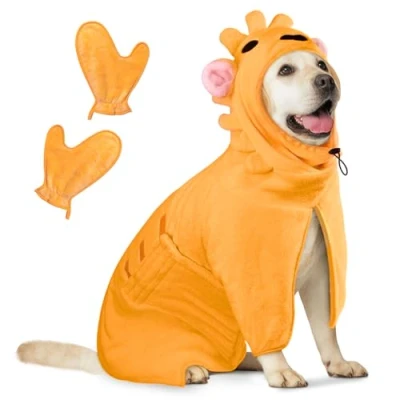 Abbildung von Bibykivn Bademantel für Hunde, Hundebademantel Aus Mikrofaser, Verstellbares Halsband Mit Klettverschluss Schnell Trocknend Badetuch Große Mittelgroße Kleine Hunde/Katze (Orangenfarbe Löwe, L)