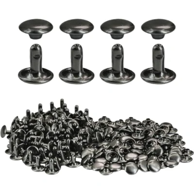 Abbildung von Selyse 100 Stück Hohlnieten 9 * 9mm Schaft Doppelkopf Rundnieten Ziernieten Metall Nieten für DIY Handwerk Leder, Ersatz Nieten(Schwarz)